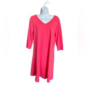 Soft Surroundings Pink Knit Dress 3/4 sleeves V neck.‎ Size Petite Small
